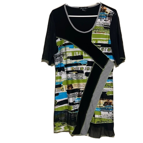 Michael Tyler, Scoop Neckline, Short Sleeves, Arty Top, Multi Colors, Size XL - Picture 1 of 7